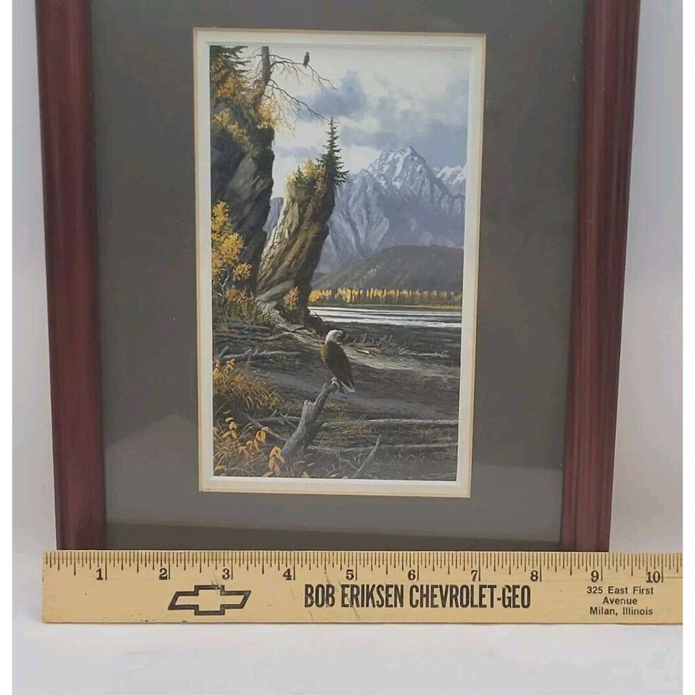 Eagle Perched Mountains Lake Painting Framed 8x10 Outdoors Relaxing EagleLife - Picture 5 of 13